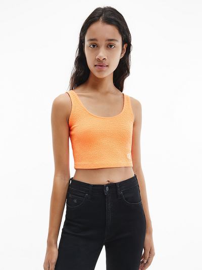 Calvin Klein Ruhák HU421290 | Calvin Klein Stretch Rib Cropped Női Felsők Narancssárga
